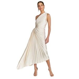 Anthropologie x Dress Forum One-Shoulder Pleated Ivory Dress